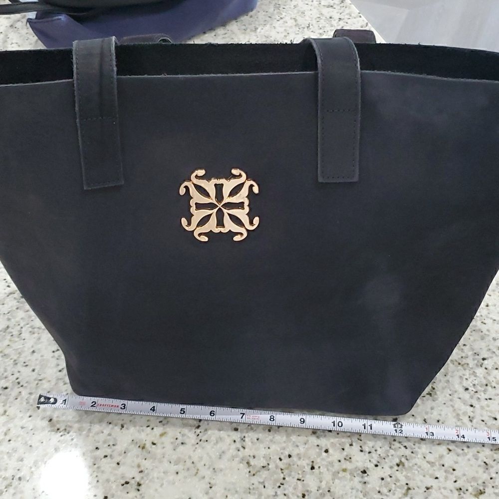 Rustic Cuff Black Suede Leather Tote/Weekender - Picture 7 of 8